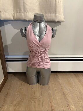 Suzy Shier Pink Ruched Halter Camisole